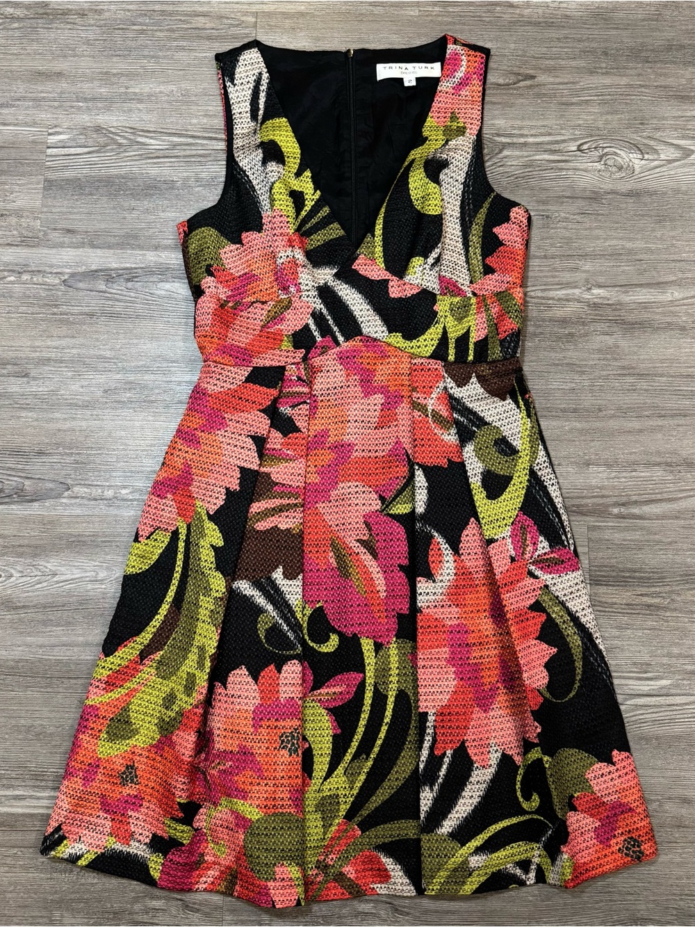 Trina Turk Women’s Size 2 Floral Jacquard Fit and Flare V-Neck Sleeveless Dress
